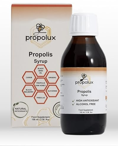 PROPOLUX Propolis Syrup – 100% Natural, Alcohol-Free, Lactic Acid Formula with Raw Honey, Black Seed Oil & Botanicals | Immune Support Supplement for Kids & Adults, 100ml