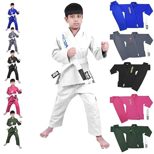 POZTEV Kids Brazilian Jiu Jitsu Gi For Kids BJJ Gi Youth Grappling Kimonos Preshrunk Lightweight Children Martial Arts Training Uniform With Free White Belt (W,K4)