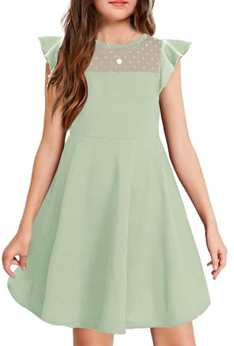 Arshiner Kleid Mädchen Party Sommer Kinder Kleider Rundhals Beiläufig Kurzarm Knielang Sommerkleid Hellgrün 140