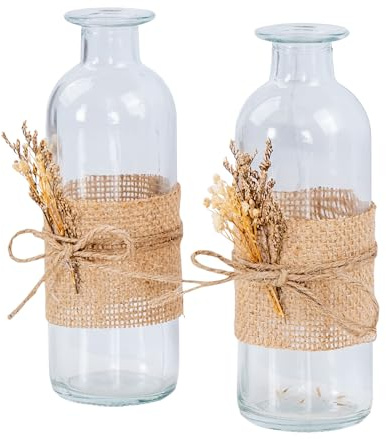 levandeo 2er Set Vase H17cm Glas Blumenvase Natur Trockenblume Boho Tischdeko Glasvase Blumendeko Dekovase