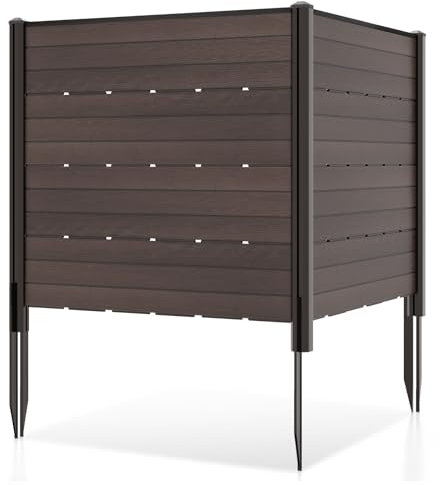 COSTWAY Gartenzaun 2-teilig, Zaun mit Pfosten & Schutzkappen, 115 cm hoch, Sichtschutzzaun aus HDPE, Steckzaun Zaunelementen, Freistehender dekorativer Zaun, Sichtschutz für Garten & Terrasse (Braun)