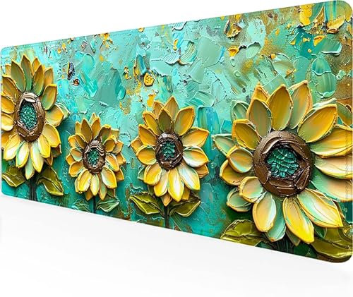 Alfombrilla Ratón Girasol Alfombrilla Gaming XXL 100 x 50 cm, Bordes Cosidos Mouse Pad Amarillo Mousepad con Base de Goma Antideslizante Desk Mat Impermeable para Gamers, Oficina, Regalos -Ly41291