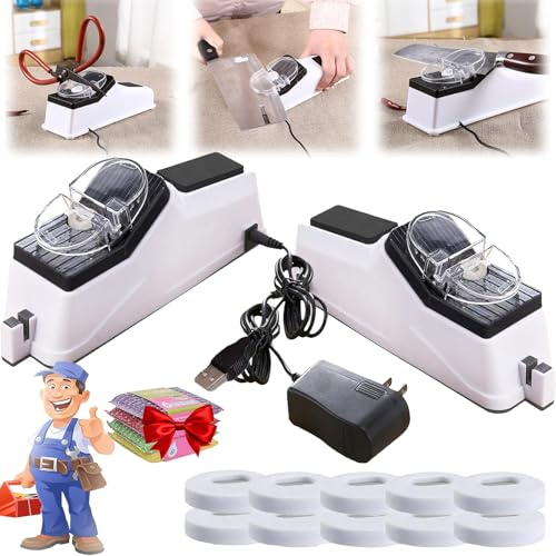 Surudoisharp Pro Electric Knife Sharpener, Portable Multifunctional electric sharpener with 5 Discs, Double-Sided Knives with Protective Cover, 5s Fast Sharpening & Polishing for Scissors (A+B)