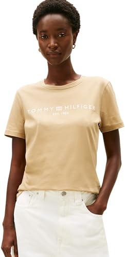 Tommy Hilfiger Reg Corp Logo C-nk SS Ww0ww40276, Top in Maglia a Maniche Corte Donna, Beige (Driftwood Taupe), M
