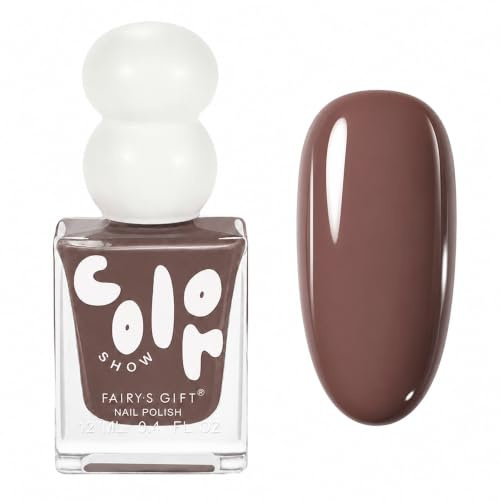Brown Nail Polish - Dark Nude Nail Polish - Quick Dry & Long Lasting Neutral Brown Nail Varnish - High Glossy Water Based Chocolate Color Nail Varnish - No Need Cure for DIY Home Manicure