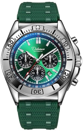 DAXIAOYU Herr business automatisk mekanisk klocka multifunktion timer 6-polig urtavla kalender display klockor rostfritt stål självlysande armbandsur, Tpu-rem-silver grön, Företag