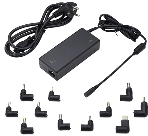 Ewent Caricatore Universale 90W per PC Portatile, Alimentatore Notebook a 11 Connettori (NO USB-C) per HP,ACER,SONY,SAMSUNG,DELL,LENOVO,ASUS, Protezione OTP/OVP/OCP/OLP, Cavo DC 1.5mt - Cavo AC 1.5mt