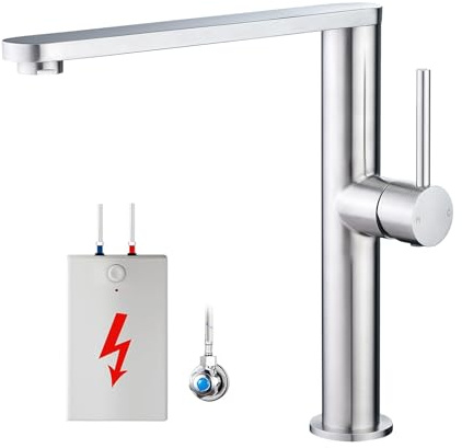 Tohlar Niederdruck Wasserhahn Küche, Armatur mit 3 Anschlüsse für Boiler | Niederdruck Küchenarmatur 360° Drehbar, Spültischarmatur aus Edelstahl, Armatur Küche Einhandmischer, Gebürstetes Nickel