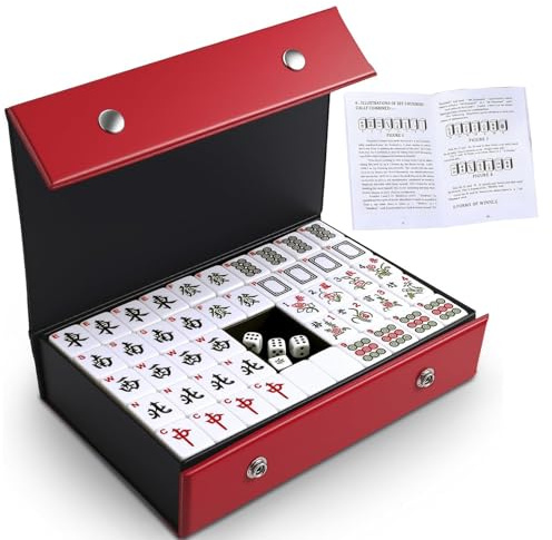 Puniama 3x2.25cm Chinese Mahjong Set, 144PCS Portable Mahjong Tiles with Gift Box & English Manual, Mini Travel Mahjong Game for Family, Party & Leisure Fun