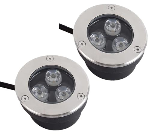 THEGA Foco LED Exteriores 2 Piezas - Foco Empotrable Exteriores LED Ultradelgado 3W, Luz Enterrada Impermeable IP67, Foco Césped Empotrado Suelo, Lámpara Jardín Paisajístico(Blue,12V)
