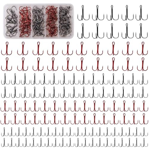JSHANMEI Drillingshaken-Set, Karbonstahl, stark, scharf, rund, gebogen, Fischhaken für Köder, verschiedene Größen, 130 Stück