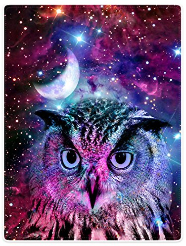 Violetpos Dick Decke Weich Wärme Gemütlich Flanell-Fleece Sofadecke Deckeldecke Eule Mond Lila Galaxie Universum Tier 150 x 200 cm