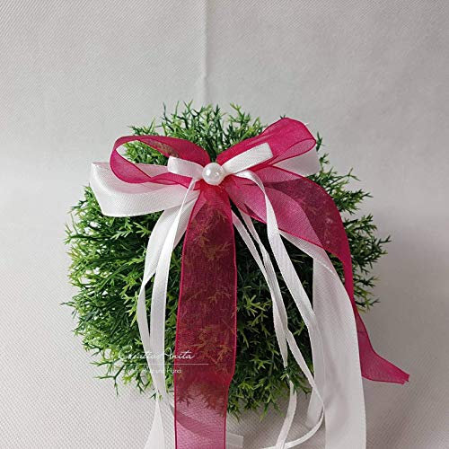 10 Stück Autoschleifen - Antennenschleifen - Spiegelschleifen Hochzeit Pink mit Weiß oder Creme