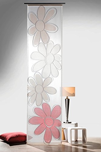 heimtexland ® Flächenvorhang Blume auf Natur Batist gewebt inkl. Zubehör 60 x 245 cm in Bordeaux rot halbtransparent ..passt an Jede Schiene Schiebegardine Gardine Ökotex Typ569