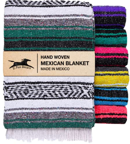 EL Paso Designs Mexikanische Yoga-Decke, buntes Falsa-Serape, Park, Yoga, Picknick, Strand, Terrasse, weiche gewebte Satteldecke, Boho-Heimdekoration (jägergrün)