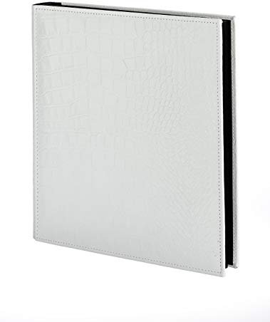Weddix Fotoalbum aus weißem Leder zum selbst gestalten, Schwarze Seiten 25 x 23 cm Fotobuch für Hochzeit, Baby-Fotos Geschenk