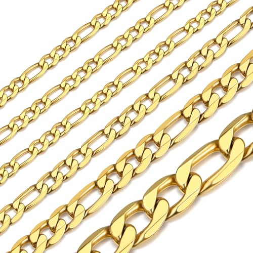 ChainsHouse 13mm Cadena Grande de Oro baño para Hombre Collar Italiano 60cm Cadenas Inoxidables