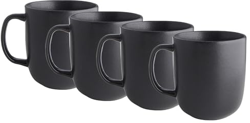 BUTLERS 4er-Set Tassen Steinzeug - CASA NOVA - spülmaschinenfest | Farbe Schwarz - 400 ml - Henkelbecher für Kaffee & Tee - Trinkbecher für Kakao & Heißgetränke - puristische Form