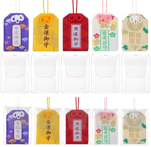 BESPORTBLE Japanische Omamori Glücksbringer: 10 Stück Segen Tasche Anhänger Für Auto Wand Geldbörse Kawaii Deko Geschenke Für Familie Und Freunde