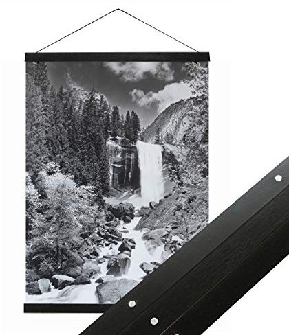 Urhome magnetische Posterleiste aus Holz für Bilder in Schwarz, 51 cm Posterschiene Bilderrahmen für Wandbilder Poster Fotos Bilderleiste