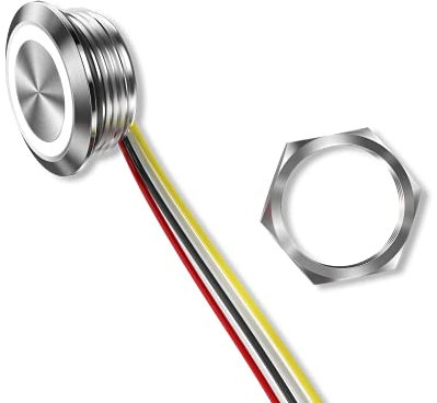 Metzler ultraflacher Edelstahl Drucktaster rostfrei IP67 - Einbau Durchmesser Ø 19 mm - Tastend - LED Weiß