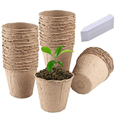 30 Pezzi Vasetti per Piantine Biodegradabili, Semenzaio Germinazione Professionale, Alveoli per Semina con Segnalibro Piantina, Piccoli Serra da Giardino & Orto Grasse Piante Torba Semenzaio Ø 8cm