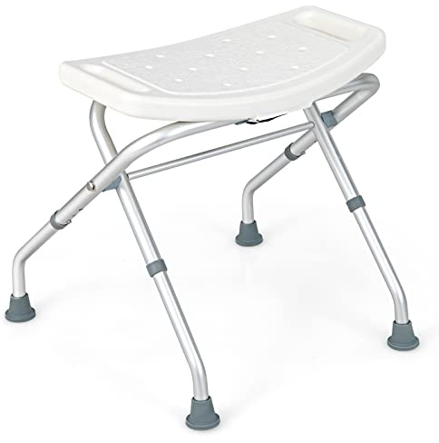 COSTWAY Folding Shower Chair with Handles, Height Adjustable Bath Tub Shower Stool Seat, Non-Slip Bathroom Bench for Elderly Handicap Disabled (White, 50 x 45-52 x 47-50cm)