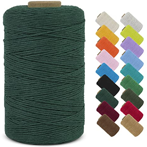 LEREATI Makramee Garn 1mm x 390m Baumwollgarn Geflochten Baumwollschnur Natürliche Baumwolle Garn, Bunt Macrame Cord 1mm für DIY Stricken Wandbehang Vorhang Hängepflanze Handtasche (Dunkelgrün)