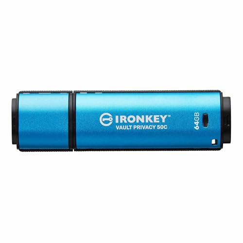 Kingston IronKey Vault Privacy 50 FIPS 197 Typ-C -zertifizierter und mit XTS-AES 256-Bit verschlüsselter USB-Stick für mehr Datenschutz - IKVP50C/64GB
