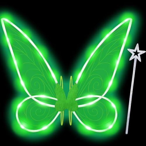 Goenb Feenflügel Led, Feenflügel Erwachsene Fee Kostüm Damen Feen Flügel Fee Winx Club Kostüm Feenflügel Leuchtende für Kinder Mädchen für Halloween Karneval Fasching Weihnachten Rollenspiele