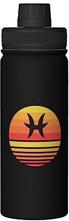 FJQWKLF Wasserflasche mit Sternzeichen-Fische-Symbol, 450 ml, Edelstahl, isolierte Wasserflaschen mit Ausgussdeckel, Sportwasserflasche für Reisen, Camping, Wandern, Radfahren, Wasserkrug