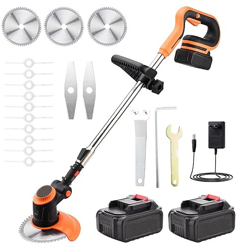 Decespugliatore a batteria, tagliaerba portatile senza fili, testa girevole a 90 gradi, 24 V alimentato a batteria, mini tosaerba regolabile a 3 velocità per prato