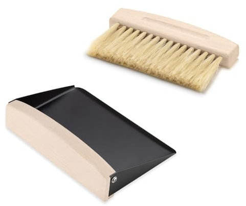 2 Stücke Tischbesen Besen und Kehrschaufel Set, Tischbesen und Kehrschaufel Set, Mini Besen Tischfeger, Schaufel und Besen Set für Küche Wohnzimmer Holzfarbe