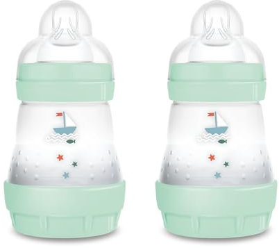 MAM Biberon Easy Start 160 ml (Set da 2), Kit da 2 biberon anticolica per allattamento misto che riduce le bolle d'aria e il rischio di coliche, Accessori neonati con tettarella misura 1, Verde