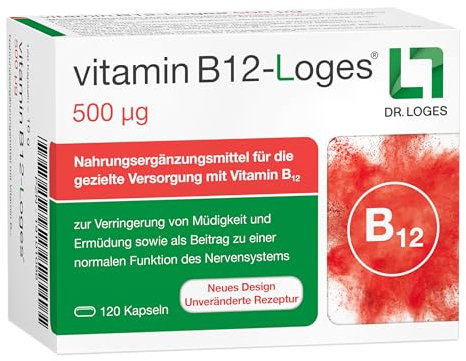 vitamin B12-Loges® 500 ug - 180 Kapseln - Hochdosiertes Hydroxo-Cobalamin - Zum Diätmanagement bei gestörter Vitamin B12-Aufnahme - mit Depot-Effekt - ohne Titandioxid
