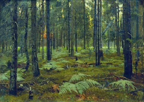 MSTECO Leinwand Abstrakt Kunstwerk Wandkunst Bild Druck Klassische Malerei Wald. Farne. Sonnenuntergang von stanislav Zhukovsky für Bürodekoration 60x90cm