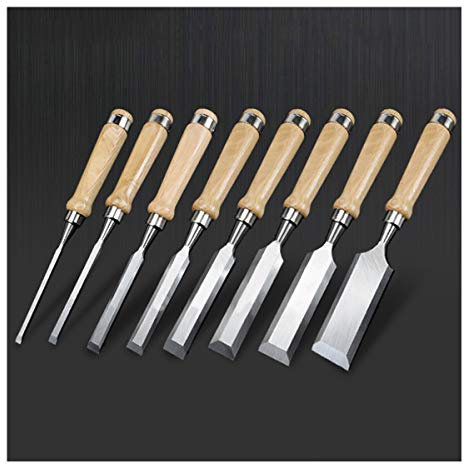 BomDog Meißel, Holzmeißel, Chrom-Vanadium-Stahlkonstruktion, Ergonomischer Griff, Klingenschutz, Schneidkopfbreite – 6 Mm Bis 38 Mm, 8-Teiliges Set