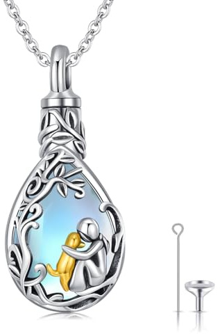 CHENGHONG Asche Anhänger Hunde Kette 925 Sterling Silber Mondstein Urnen Anhänger Kette mit Hund Schmuck Urnen Hund Andenken Geschenke für Hund Frauen…