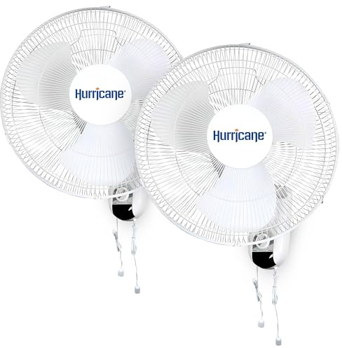 Hurricane Classic 16 Wall Mount Oscillating Fan – Powerful 3-Speed Airflow, Quiet Operation, Adjustable Tilt for Home, Office, and Grow Tents, 2 Pack
