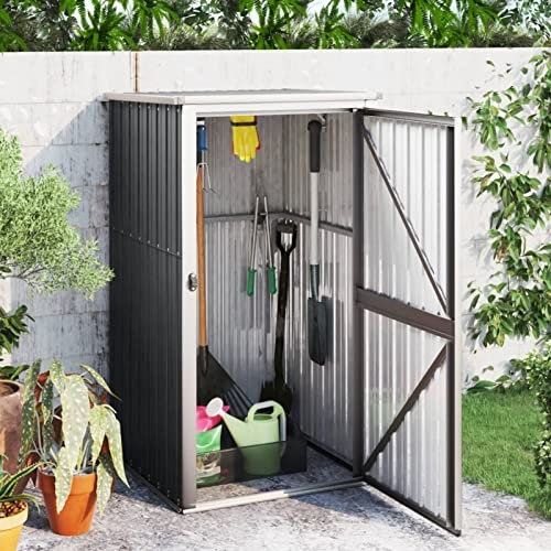 Homgoday Gerätehaus Geräteschuppen Gartenhaus Metall Schuppen Gartenschuppen mit Schrägdach Garten Schuppen Gartenschrank mit Stauraum Verzinkter Stahl Anthrazit 88x89x161 cm