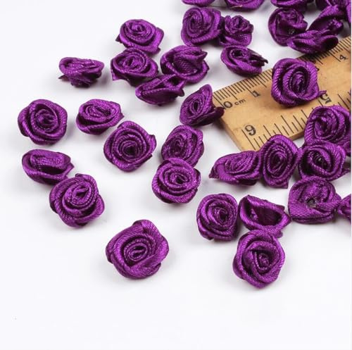 Whakano 200 Stück Mini Künstliche Blumen Rosenköpfe 1,5cm,Satin Röschen zum Basteln,Blumen Applikationen,Deko-Rosen,kleine Rosenköpfe für Valentinstag,Muttertag,Hochzeit,Party,Home Deko,Lila
