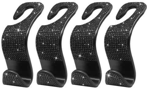 Generic Car Purse Hook Bling Car Headrest Hook for Women Girls, 4 Packs Auto Back Seat Hangers Rear Headrest Hook for Purse, Bag, Handbag, Grocery (Black)