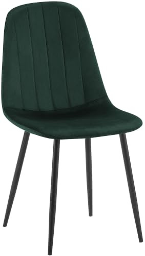 CLP Chaise de Salle a Manger rembourree Baxter, Chaise de Cuisine en Velours avec Dossier et Pied Metal Noir, Jusqu a 150 kg Couleur:Vert