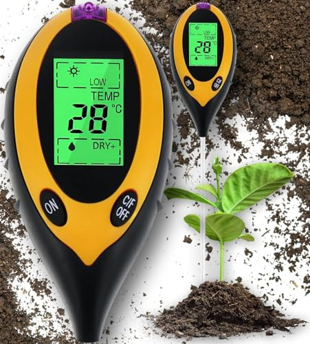 LTC - 4in1 PH Messgerät - PH Wert Boden Messen mit LED - Bodentester für Temperatur, PH Wert, Bodenfeuchtigkeit, Licht - PH Wert Messgerät - PH Messgerät Erde - PH Bodentest, Feuchtemessgerät