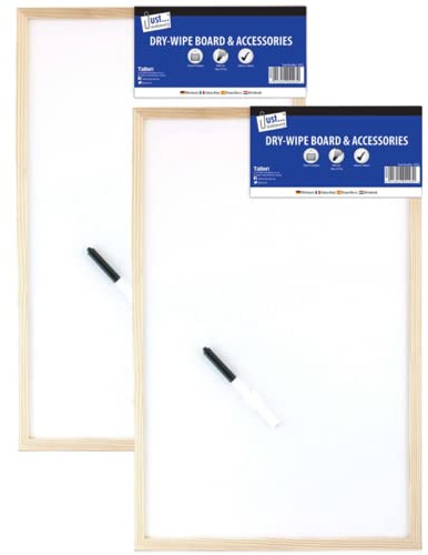 (Pack of 2) - 400mm X 600mm Dry Wipe Whiteboard with Wooden Frame & Smooth Surface White Board Vertically and Horizontally Wall Mountable Notice Board, to-Do List Board with Marker & Installation Kit