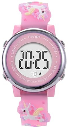 Wonvify Orologio Digitale Educativo per Bambini, Orologio da Polso in Silicone con Cartoni Animati 3D, Luce Lampeggiante a LED a 7 Colori, Orologio Bimba Regalo Multifunzione per Ragazze 3 ai 12 Anni