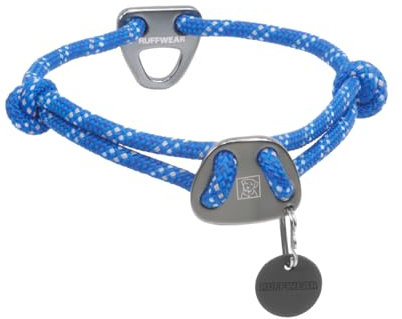 Ruffwear Knot-a-Collar Medium Dog Collar, Climbing Rope Reflective Pet Dog Collar with Aluminum V-ring Dog Lead Attachment, Adjustable & Strong for Dog Walking, Size M (36-50cm), Blue Pool