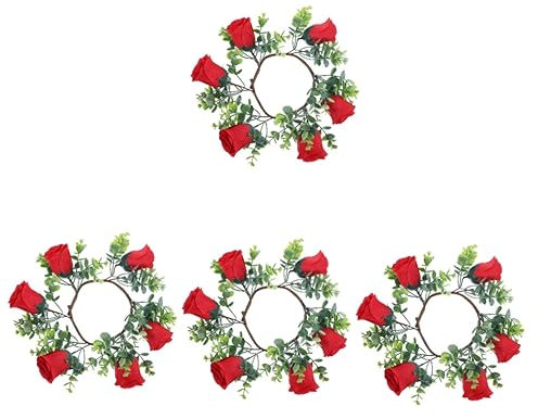 STOBAZA 4stücke Künstlicher Rosenkranz Für Kerzen Dekorativer Blumenkranz Für Hochzeiten Feste Und Zuhause Eleganter Kerzenring Für Tisch Und Wanddekoration