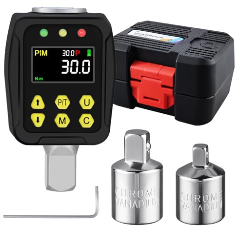 Uharbour Adaptateur Dynamométrique Numérique 1/2 1,5-30 Nm, Clé Dynamométrique Numérique avec Écran LCD, Mode PEAK/TRACK, Buzzer et Affichage LED, Précision d'Erreur ±2% pour Vélo, Moto