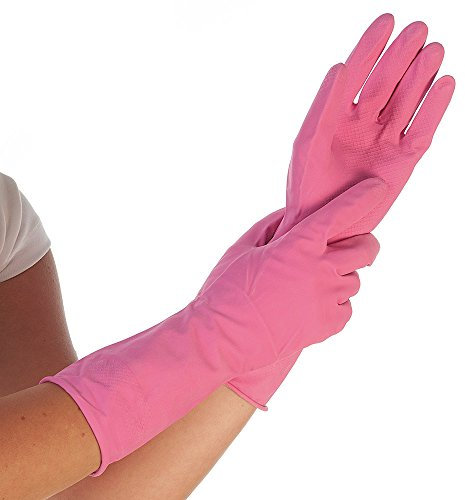 FRANZ MENSCH 144 Stück Hygostar Haushaltshandschuhe Bettina | Latex, rosa, 7/S, L: 30cm, Karton, Haushaltshandschuhe, Reinigungshandschuhe